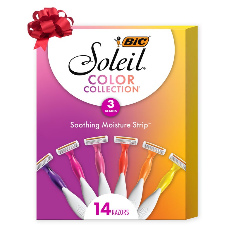 BIC Soleil 3 Colors Women's Disposable with 3 Blade Razors, Aloe Vera and Vitamin E Lubricating Strip for Enhanced Glide, 14-Pack, Stocking Stuffers for Women - Image 1