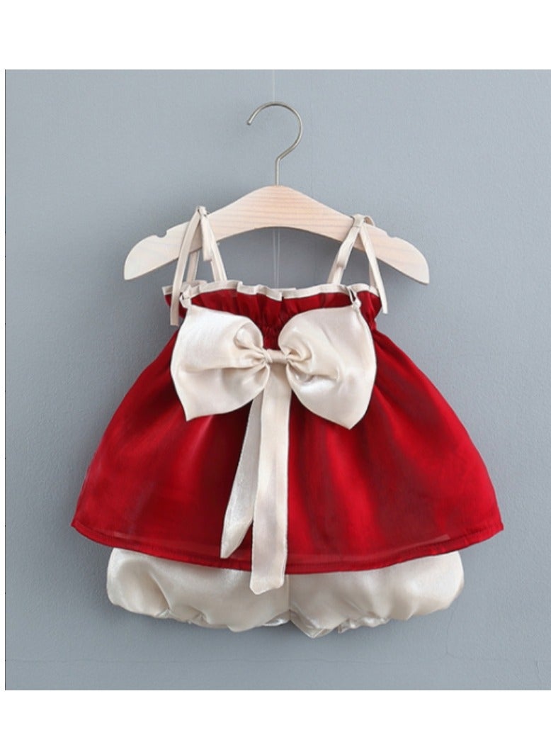 KUYING New Children Two-Piece Set Of Twilight Cloud Gauze Suspender Skirt Shorts 