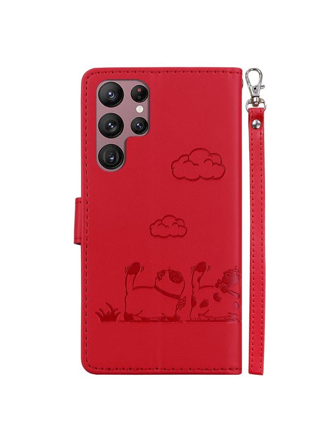 اس-توب جراب لهاتف Samsung Galaxy S22 Ultra 5G جراب هاتف جلدي لطيف برسومات قطط RFID - Image 3