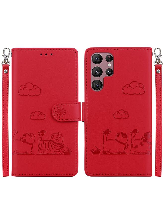 اس-توب جراب لهاتف Samsung Galaxy S22 Ultra 5G جراب هاتف جلدي لطيف برسومات قطط RFID - Image 1