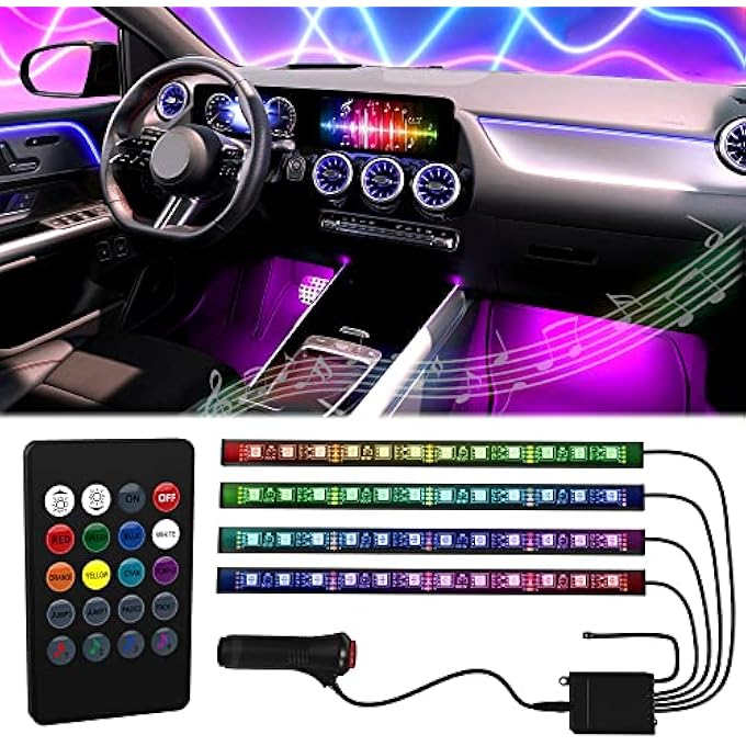 Mega Racer Led Interior Car Lights  8 Custom Rgb Colors Cars Strips Lights 48 Led Chips 4 Music Modes Infrared Remote Controlled Car Charger Dc 12V - Image 1