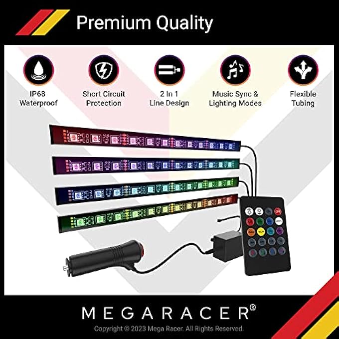 Mega Racer Led Interior Car Lights  8 Custom Rgb Colors Cars Strips Lights 48 Led Chips 4 Music Modes Infrared Remote Controlled Car Charger Dc 12V - Image 3