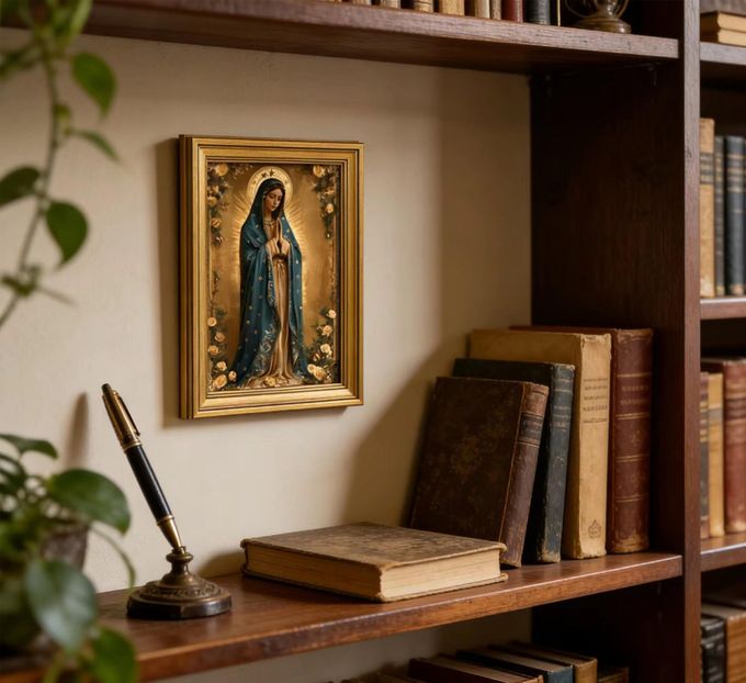 MALEDO Vintage Gold Framed Virgin Mary Wall Art Lady Of Guadalupe Portrait Canvas Prints Blessed Mother Catholic Picture Religious Beliefs Painting Poster Artwork For Living Room Church Prayer Room - Image 3