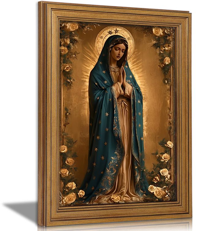 MALEDO Vintage Gold Framed Virgin Mary Wall Art Lady Of Guadalupe Portrait Canvas Prints Blessed Mother Catholic Picture Religious Beliefs Painting Poster Artwork For Living Room Church Prayer Room - Image 4