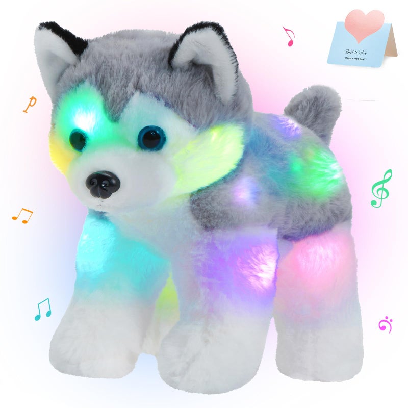 BSTAOFY 12 Musical Light up Husky Puppy Stuffed Animal Realistic LED Singing Dog Soft Plush Toy with Night Lights Glow in The Dark Birthday Valentines Christmas for Toddler Kids - Image 2