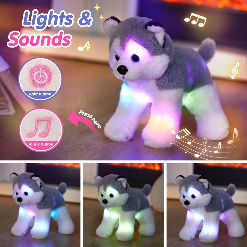 BSTAOFY 12 Musical Light up Husky Puppy Stuffed Animal Realistic LED Singing Dog Soft Plush Toy with Night Lights Glow in The Dark Birthday Valentines Christmas for Toddler Kids - Image 3