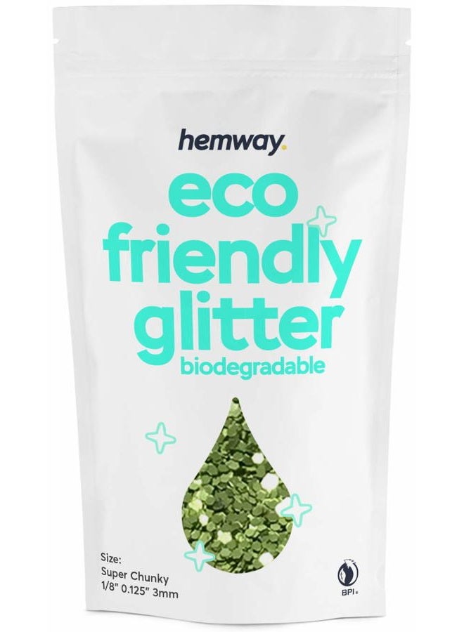 Hemway Biodegradable Glitter Eco Friendly - 100g/3.5oz Bio Cosmetic Safe Sparkle Vegan for Face Eyeshadow Body Hair Festival Makeup Craft - Super Chunky (1/8" 0.125" 3mm) - Lime Green - Image 1