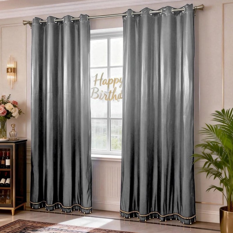 Amidoudou 1 Pair Double Layer Blackout Curtains for Bedroom Luxury Shiny Curtains for Living Room Shimmer Curtains (Grey,54x84 Inch) - Image 4