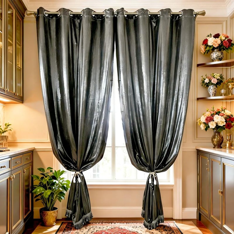 Amidoudou 1 Pair Double Layer Blackout Curtains for Bedroom Luxury Shiny Curtains for Living Room Shimmer Curtains (Grey,54x84 Inch) - Image 3