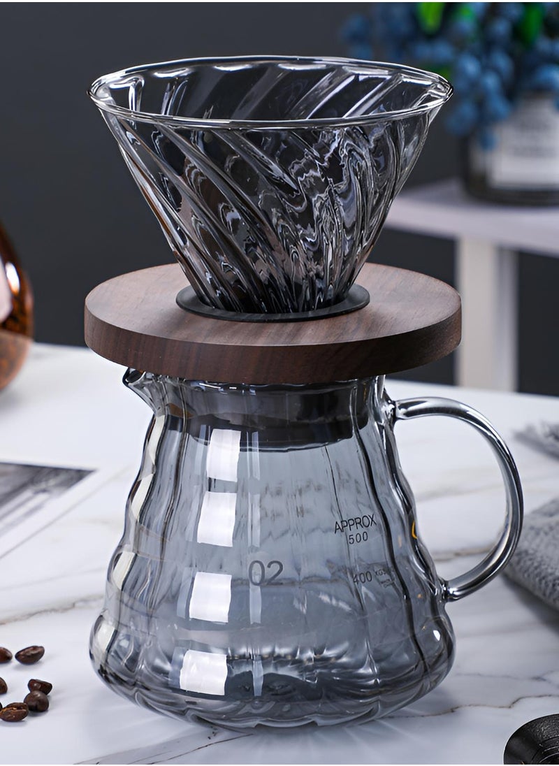 Brutelle - V60 Manual Coffee Share Pot 600Ml with White Coffee Paper Filter 50 Piece Glass Coffee Maker Drip Set of 3 with Coffee Pot and Filter Gray - Image 1