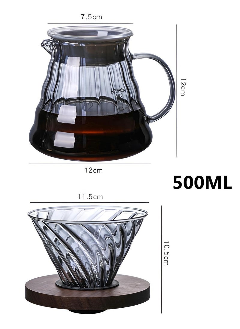 Brutelle - V60 Manual Coffee Share Pot 600Ml with White Coffee Paper Filter 50 Piece Glass Coffee Maker Drip Set of 3 with Coffee Pot and Filter Gray - Image 1