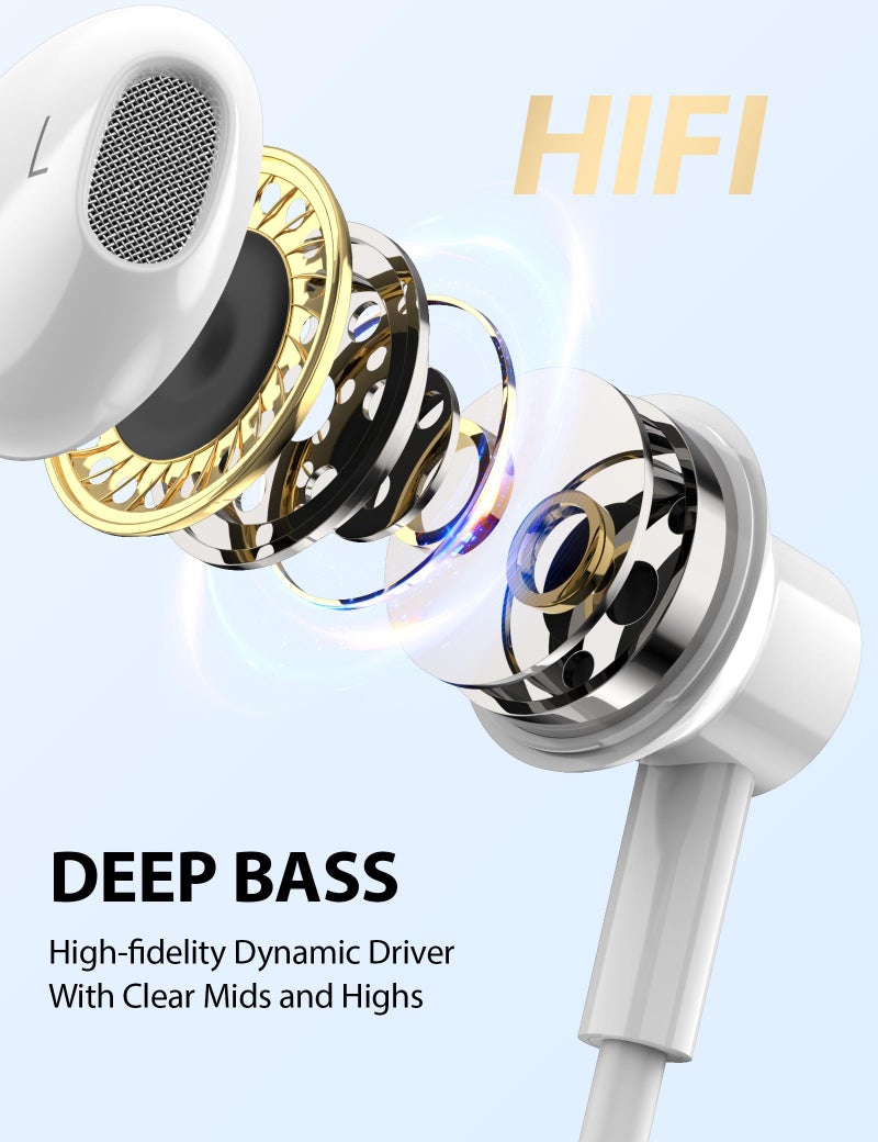 iMangoo Wired Earbuds USB C Headphones, Digital Sound DAC Chip Corded Type C Earphones with Clear Call Microphone Anti-Fall Ear Buds Tips for Google Pixel 10 for iPhone 17 Air School Home Office White - Image 3