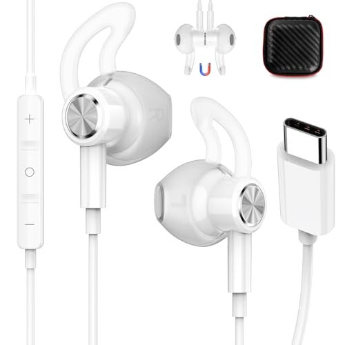 iMangoo Wired Earbuds USB C Headphones, Digital Sound DAC Chip Corded Type C Earphones with Clear Call Microphone Anti-Fall Ear Buds Tips for Google Pixel 10 for iPhone 17 Air School Home Office White - Image 1
