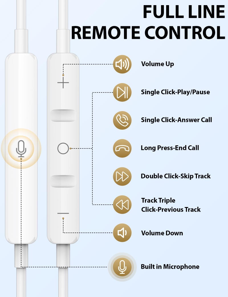 iMangoo Wired Earbuds USB C Headphones, Digital Sound DAC Chip Corded Type C Earphones with Clear Call Microphone Anti-Fall Ear Buds Tips for Google Pixel 10 for iPhone 17 Air School Home Office White - Image 5