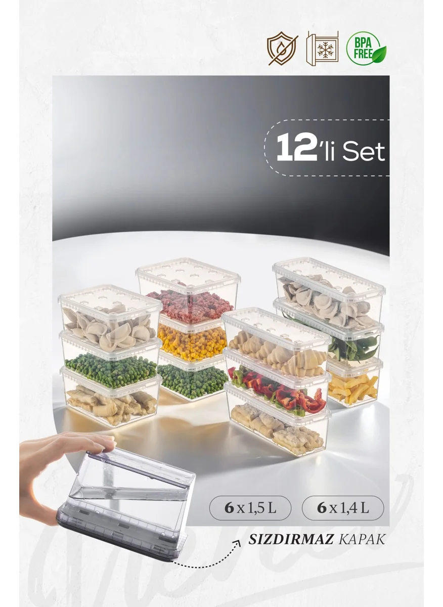 Vienev 12LI 6x(1.5-1.4 Lt) Block Refrigerator and Deep Freezer Leakproof Storage Container Transparent