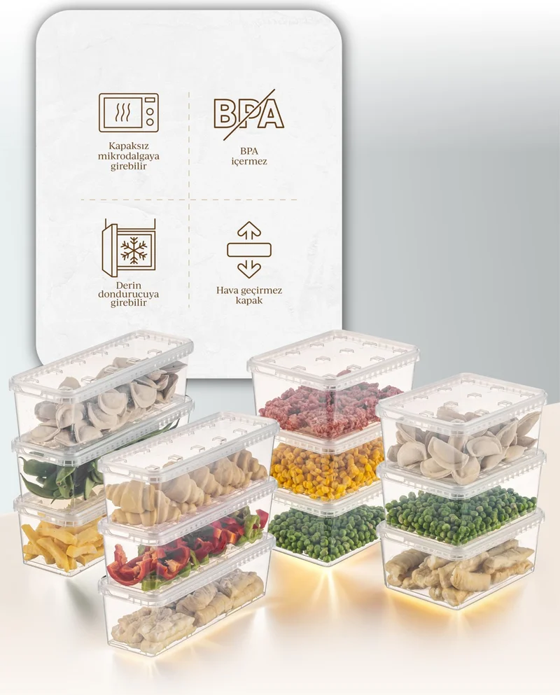 Vienev 12LI 6x(1.5-1.4 Lt) Block Refrigerator and Deep Freezer Leakproof Storage Container Transparent