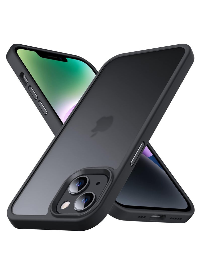 جراب غير لامع لهاتف iPhone 13/14 مقاس 6.1 بوصة، مقاوم للصدمات بدرجة عسكرية، غطاء خلفي شفاف غير لامع مضاد لبصمات الأصابع (أسود)