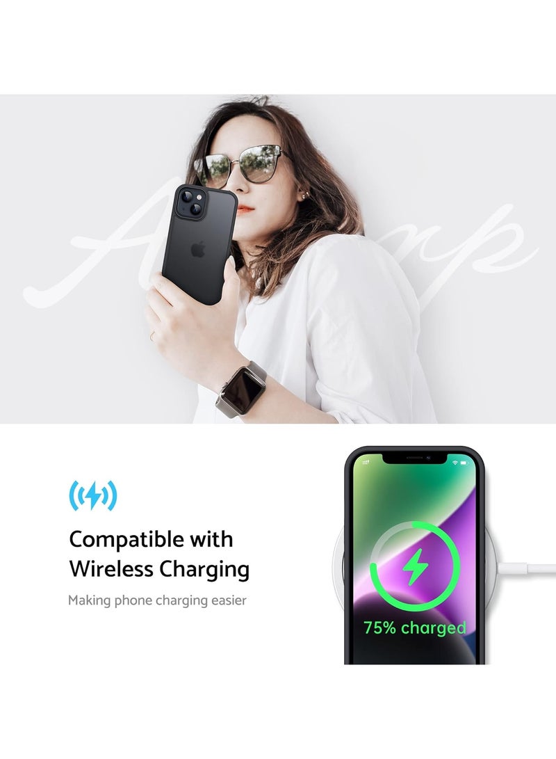جراب غير لامع لهاتف iPhone 13/14 مقاس 6.1 بوصة، مقاوم للصدمات بدرجة عسكرية، غطاء خلفي شفاف غير لامع مضاد لبصمات الأصابع (أسود)