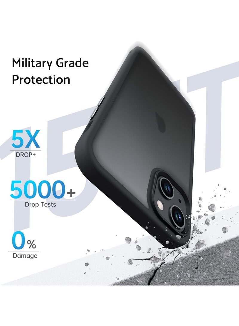 جراب غير لامع لهاتف iPhone 13/14 مقاس 6.1 بوصة، مقاوم للصدمات بدرجة عسكرية، غطاء خلفي شفاف غير لامع مضاد لبصمات الأصابع (أسود)