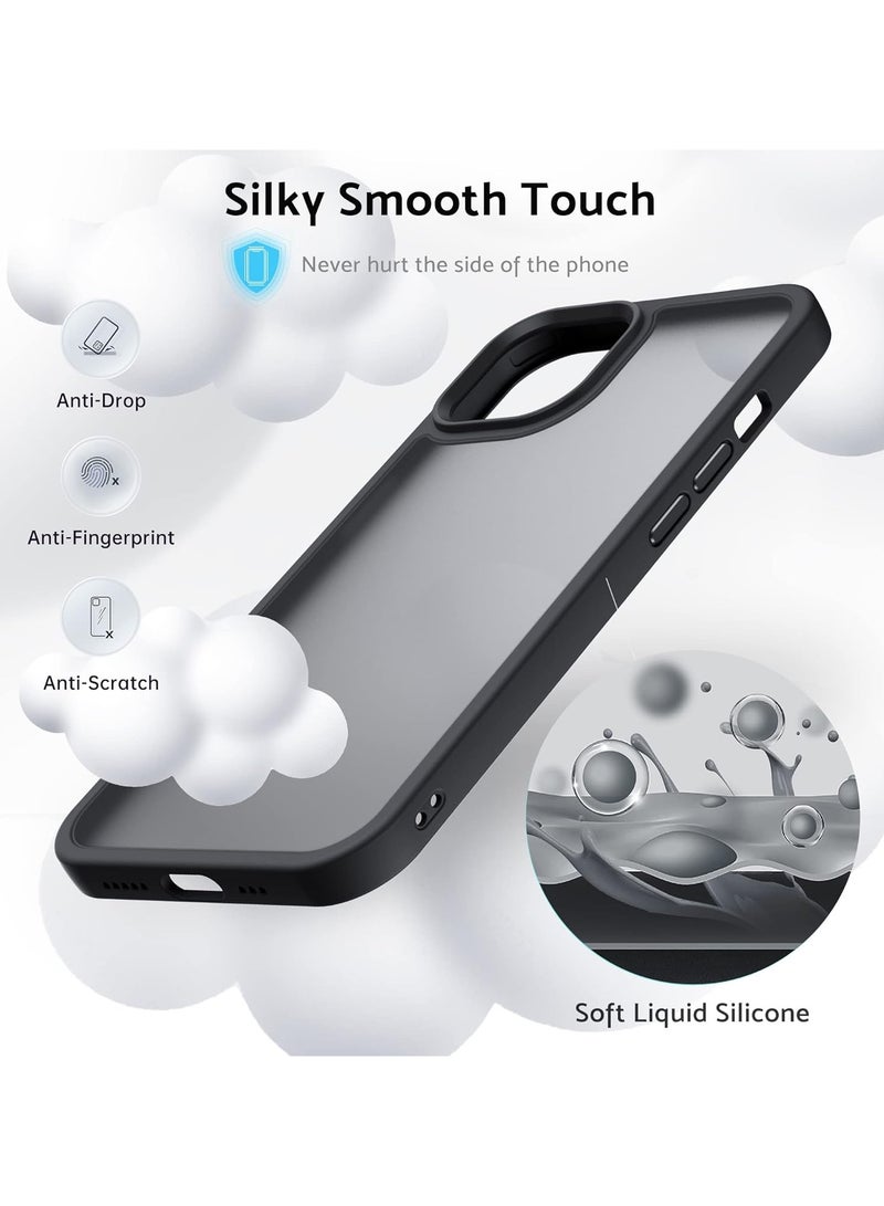 جراب غير لامع لهاتف iPhone 13/14 مقاس 6.1 بوصة، مقاوم للصدمات بدرجة عسكرية، غطاء خلفي شفاف غير لامع مضاد لبصمات الأصابع (أسود)