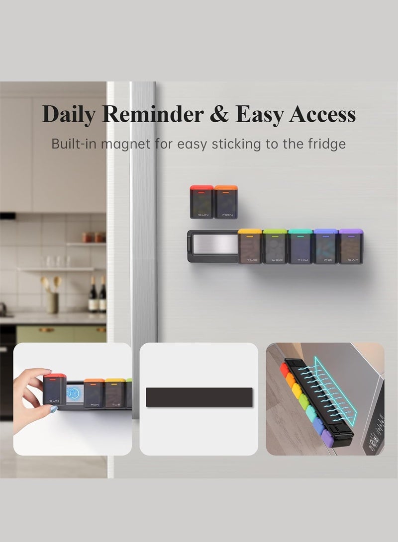 لبونير منظم أقراص مغناطيسي أسبوعي، علبة أقراص قابلة للإزالة 7 أيام مرة واحدة في اليوم، علبة أقراص كبيرة للسفر، موزع أدوية أسبوعي لمرة واحدة يومياً، حامل حاوية أدوية لفيتامينات المكملات الغذائية - Image 2