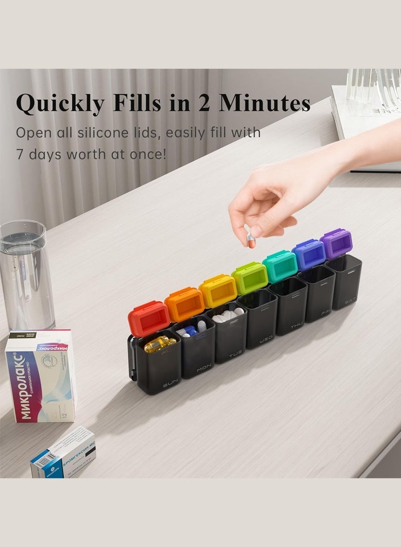 لبونير منظم أقراص مغناطيسي أسبوعي، علبة أقراص قابلة للإزالة 7 أيام مرة واحدة في اليوم، علبة أقراص كبيرة للسفر، موزع أدوية أسبوعي لمرة واحدة يومياً، حامل حاوية أدوية لفيتامينات المكملات الغذائية - Image 4