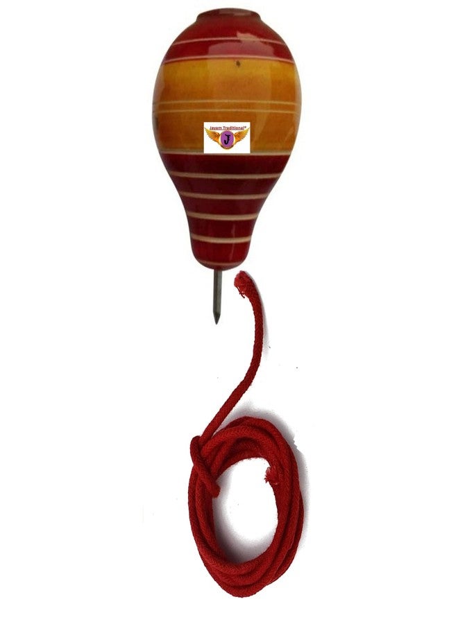 Jayam Traditional لعبة جايام التقليدية الدوارة الخشبية / بامبارام مع خيط / متعددة الألوان / عبوة من 3 قطع - Image 2
