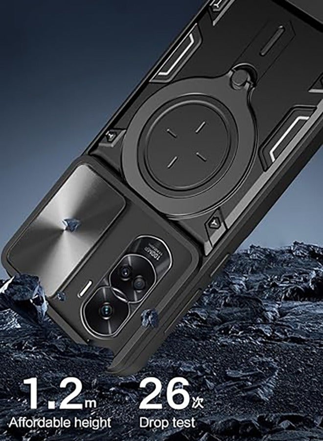 For Honor 90 Lite Case with Slide Camera Cover and Stand Kickstand Magnetic Ring High Level Shockproof Protective Cover, Anti-Fall Drop Protection, Shockproof Case For Honor 90 Lite, Black  - Image 2