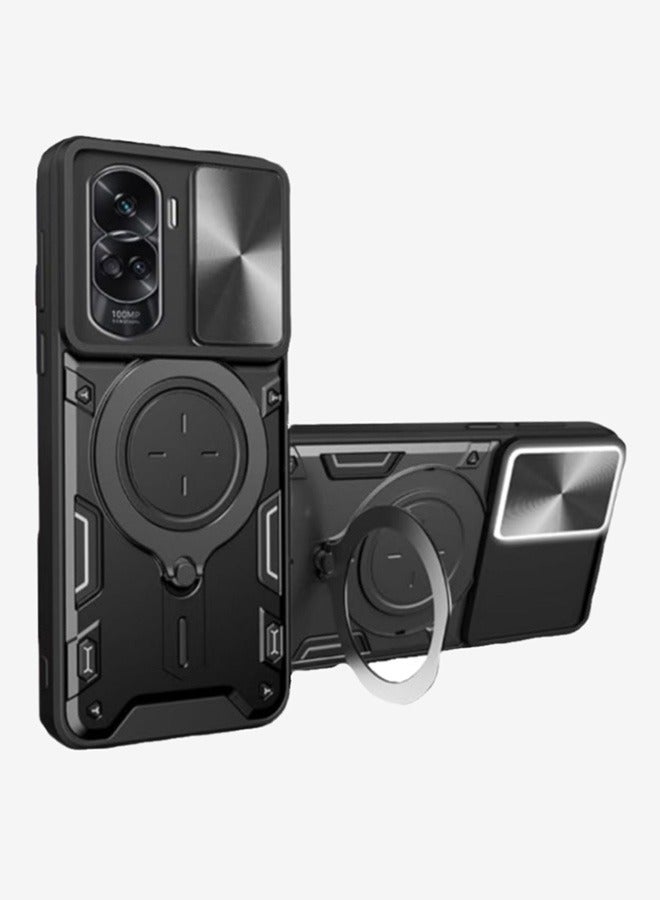 For Honor 90 Lite Case with Slide Camera Cover and Stand Kickstand Magnetic Ring High Level Shockproof Protective Cover, Anti-Fall Drop Protection, Shockproof Case For Honor 90 Lite, Black  - Image 1