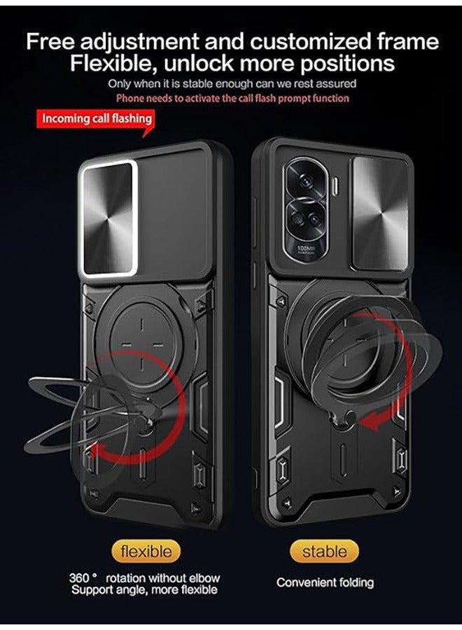 For Honor 90 Lite Case with Slide Camera Cover and Stand Kickstand Magnetic Ring High Level Shockproof Protective Cover, Anti-Fall Drop Protection, Shockproof Case For Honor 90 Lite, Black  - Image 4