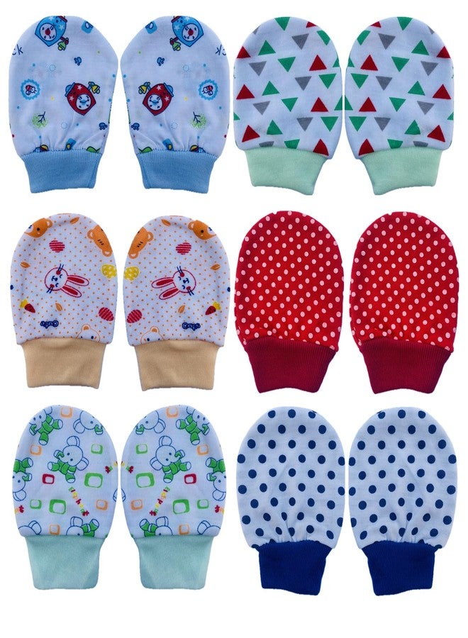 Wavva® Newborn Baby Cotton with Rib Hand Mittens Set | Gloves Set | Quality Proudct Only | Pack of 6 Pairs | Multicolor. (0-6 Months) - Image 1