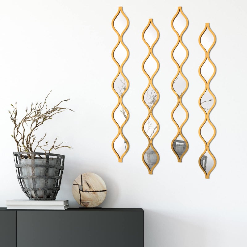 Qunclay Teardrop Mirror Wall Art Decorative Mirror Wall Decor Long Narrow Hanging Art for Apartment Living Room Bathroom Bedroom EntrywayGold4 Pcs