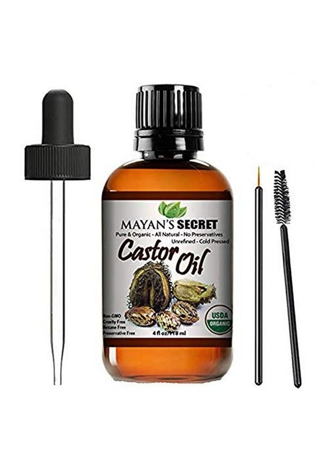 Mayan's Secret Usda Certified Organic Castor Oil Hexanefree Castor Oil Moisturizing & Healing For Dry Skin Hair Growth For Skin Hair Care Eyelashes Huge 4 Ounce Caster Oil By Mayan’S Secret  - Image 1
