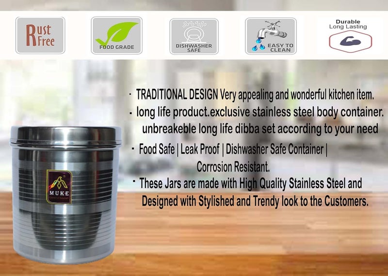 MUKE Stainless Steel dibba Jars for Modern kitchen storage food grade Container dibba set 350ml to 25kg Pack of 8 tea coffee suger container - Image 3