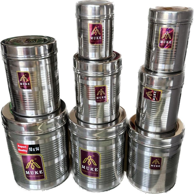 MUKE Stainless Steel dibba Jars for Modern kitchen storage food grade Container dibba set 350ml to 25kg Pack of 8 tea coffee suger container - Image 2
