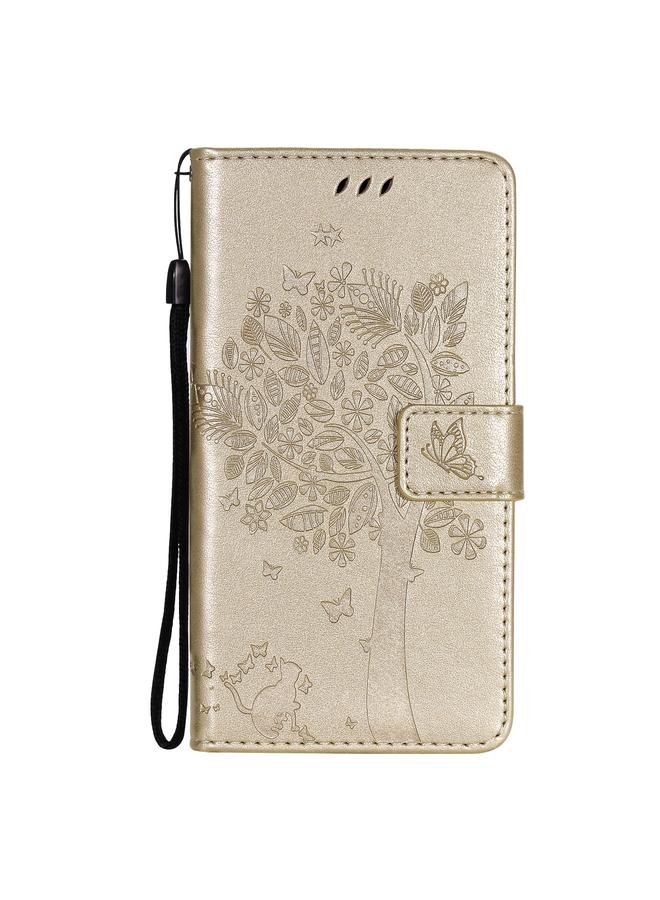 اس-توب جراب لهاتف OPPO A93 5G / A74 5G، جراب من جلد البولي يوريثان بطباعة مضغوطة بنمط شجرة وقط، مع حامل وفتحات للبطاقات ومحفظة وحبل تعليق - Image 2