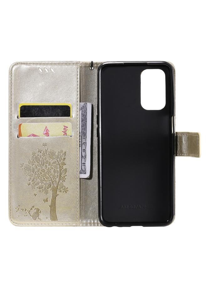 اس-توب جراب لهاتف OPPO A93 5G / A74 5G، جراب من جلد البولي يوريثان بطباعة مضغوطة بنمط شجرة وقط، مع حامل وفتحات للبطاقات ومحفظة وحبل تعليق - Image 5