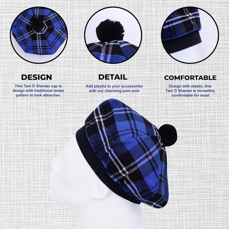 UMAM Store Scottish Traditional Tam o' Shatner Acrylic Wool Tammy Hat Flat Bonnet Kilt Many Tartans - Image 3