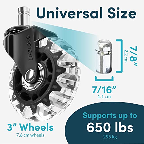 Lifelong Office Chair Wheels Replacement Rubber Chair Casters for Hardwood Floors, Set of 5, Heavy Duty Office Chair Desk Casters for Chairs to Replace Office Chair-Universal Fit - Image 4