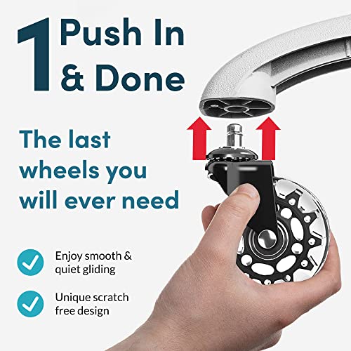 Lifelong Office Chair Wheels Replacement Rubber Chair Casters for Hardwood Floors, Set of 5, Heavy Duty Office Chair Desk Casters for Chairs to Replace Office Chair-Universal Fit - Image 5
