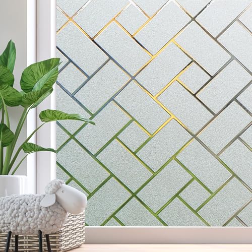 Zindoo Privacy Window Film Frosted Static Cling Glass Window Film AntiUV NonAdhesive Opaque Decorative Window Covering Sticker for Bathroom Kitchen Bedroom Office 445 x 200 cm