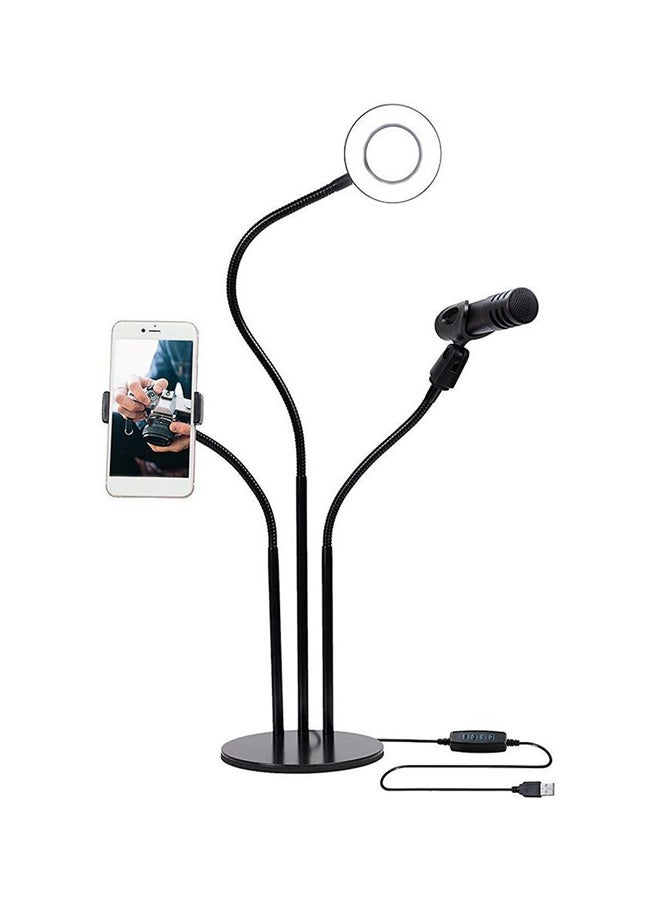 Loquat Phone Holder Flexible Selfie Ring Light With Clip Holder Black - Image 1