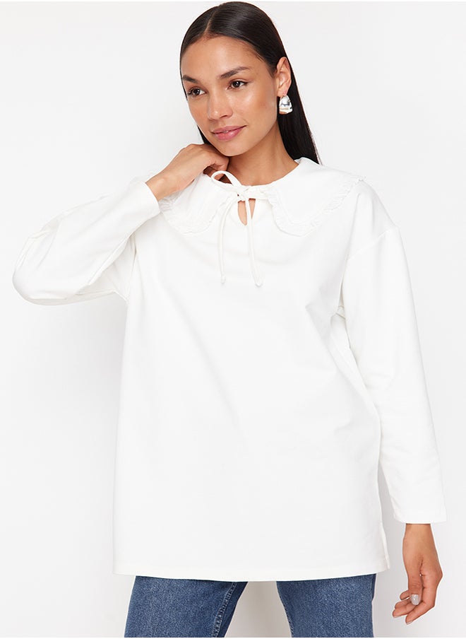 trendyol Ecru Baby Collar Knitted Tunic TCTSS24UK00040  - Image 2