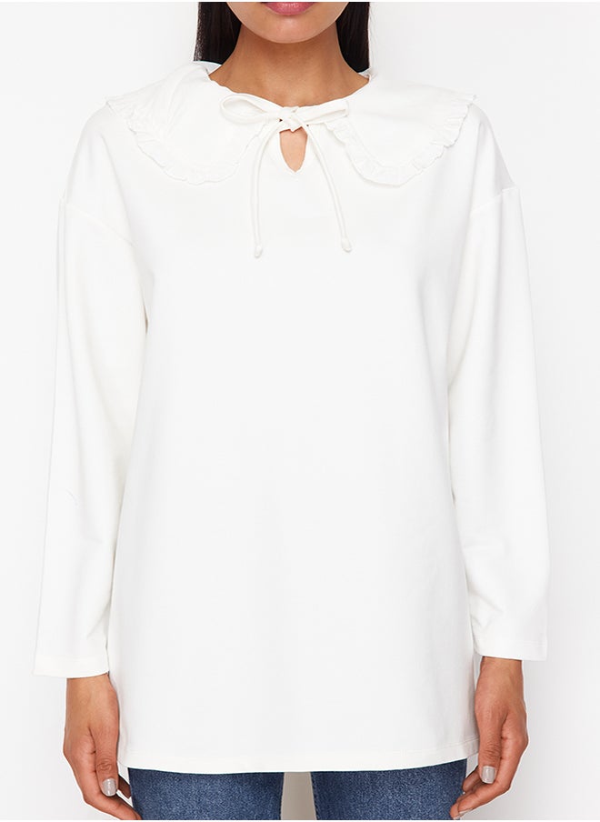 trendyol Ecru Baby Collar Knitted Tunic TCTSS24UK00040  - Image 4