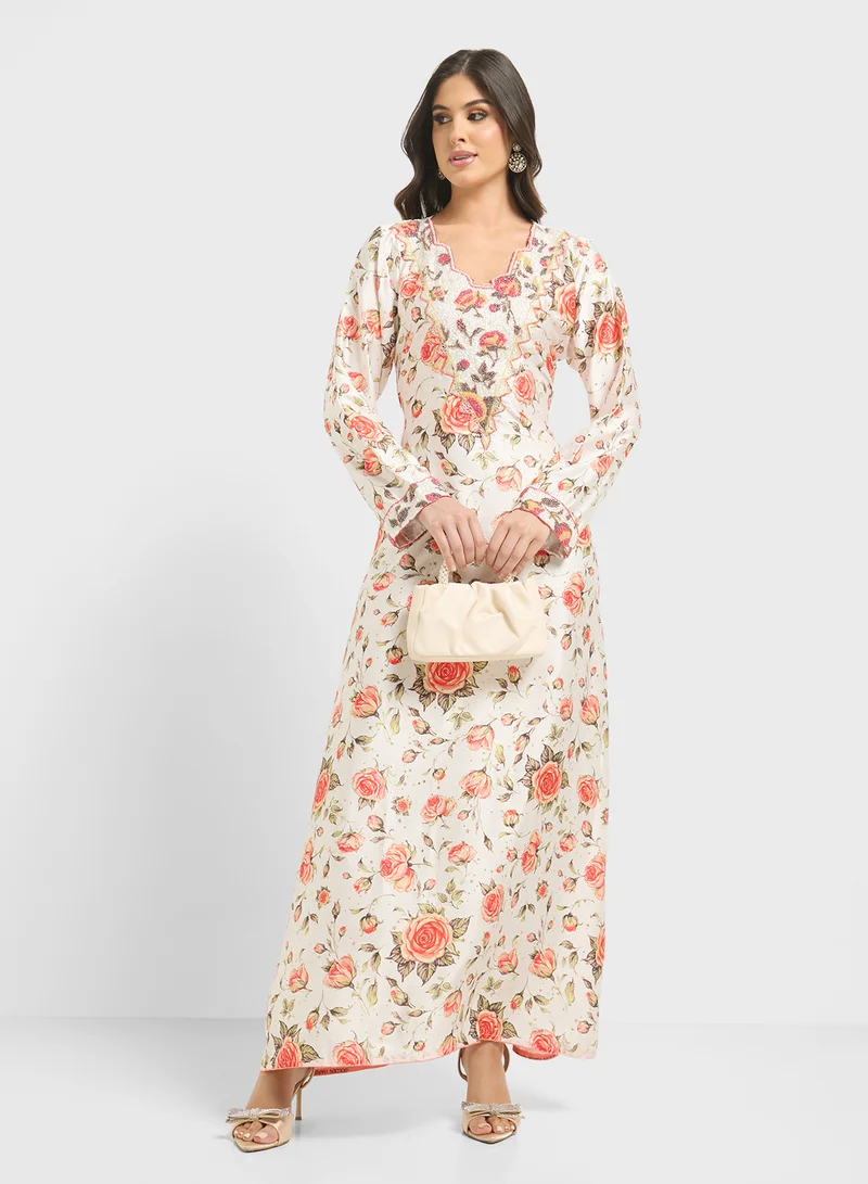 ARABIAN CLOSET Embellished Belted Jalabiya