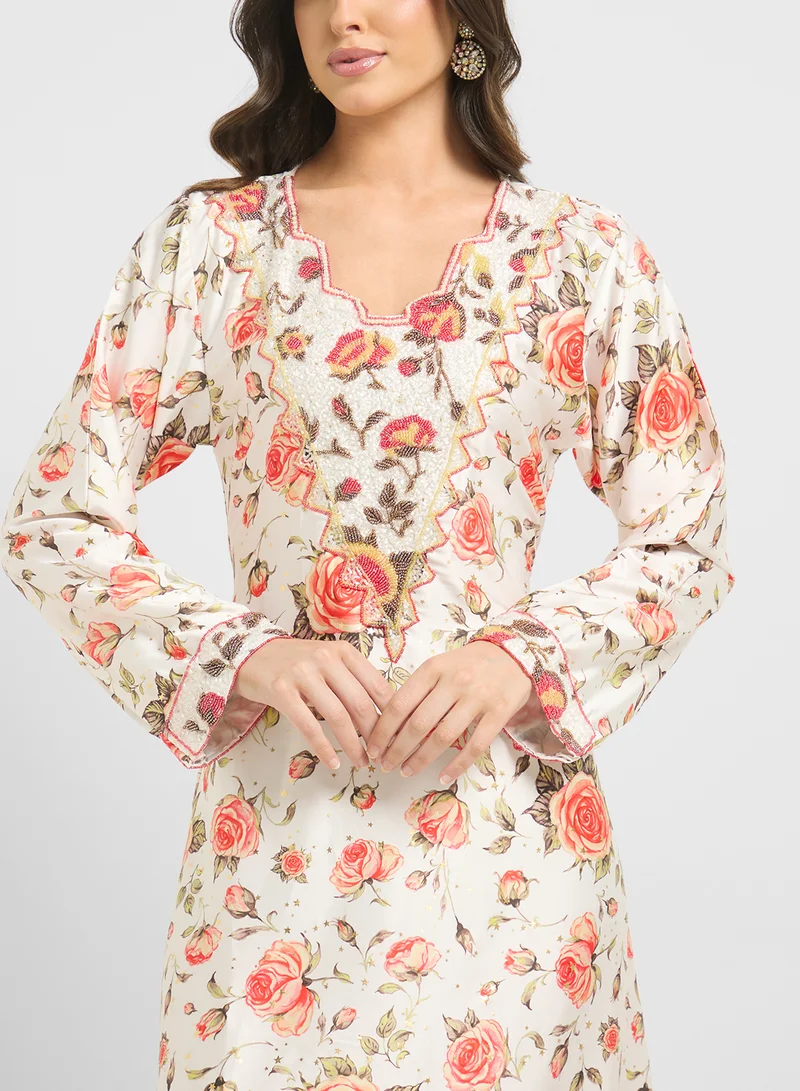 ARABIAN CLOSET Embellished Belted Jalabiya