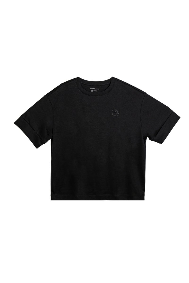 GIORDANO Black Cotton Tee for Women - Image 1
