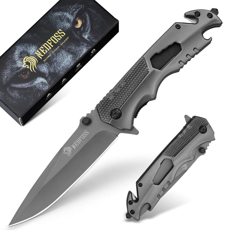 NedFoss FA48 Pocket Knife for Men with Bottle Opener, Glass Breaker, Seatbelt Cutter and Wrench, 5-in-1 Multitool Folding/Survival Knife for Emergency Rescue Situations, Home Improvements - Image 1
