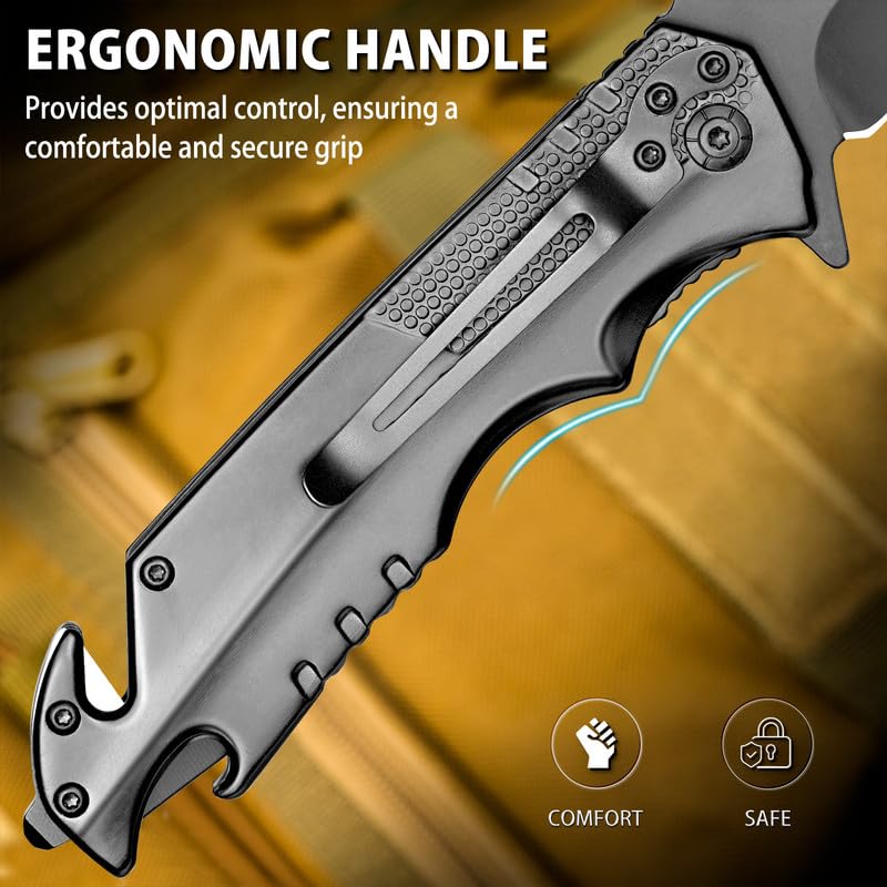 NedFoss FA48 Pocket Knife for Men with Bottle Opener, Glass Breaker, Seatbelt Cutter and Wrench, 5-in-1 Multitool Folding/Survival Knife for Emergency Rescue Situations, Home Improvements - Image 5
