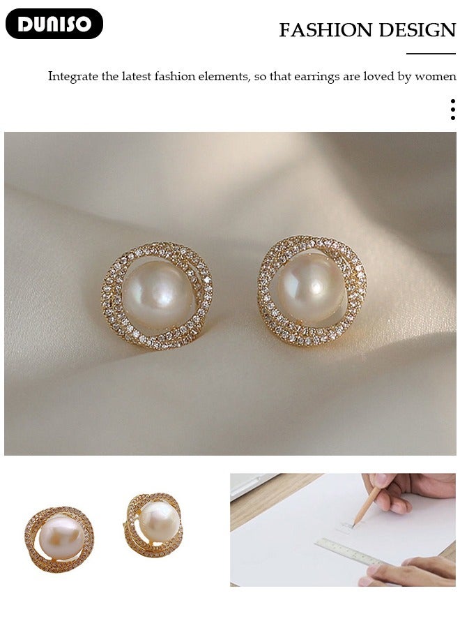 DUNISO Women's Pearl Earrings,Fashionable Lightweight Earrings, Dainty Elegant French Stud Earrings, Hypoallergenic Pearl Stud Earring for Women Girls - Image 2
